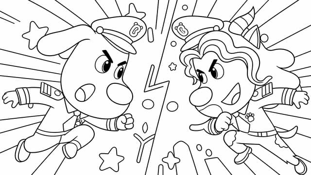 Sheriff Labrador And Officer Dobie Running Energetically coloring page