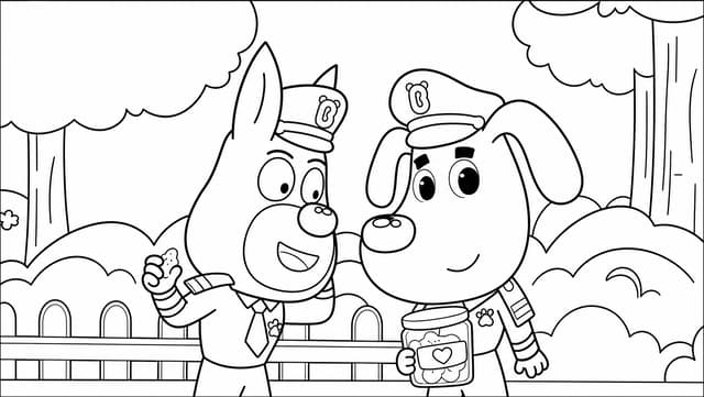Sheriff Labrador Holding Snack With Officer Dobi Coloring Page