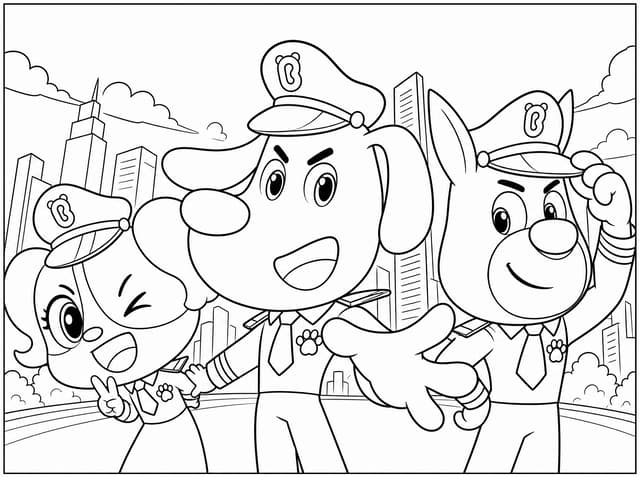 Sheriff Labrador And Friends Group Photo Coloring Page