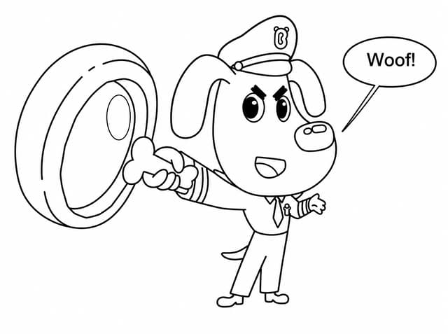 Sheriff Labrador Holding Magnifying Glass and Saying Woof Coloring Page