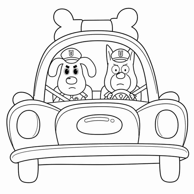 Sheriff Labrador Driving Police Car With Officer Coloring Page