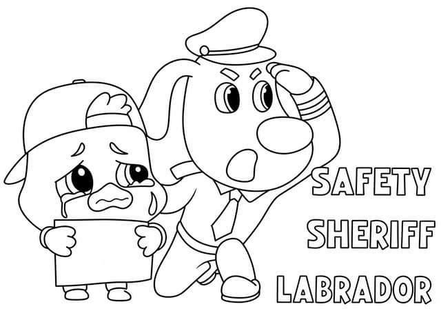 Sheriff Labrador comforting a sad duckling