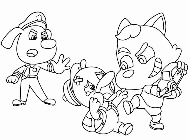 Sheriff Labrador stops Mr. Wolf coloring page
