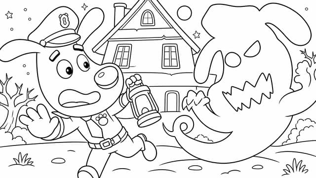 Sheriff Labrador Running Scared From Ghost Dog Coloring Page