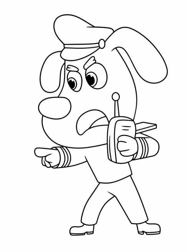 Sheriff Labrador pointing with walkie talkie coloring page