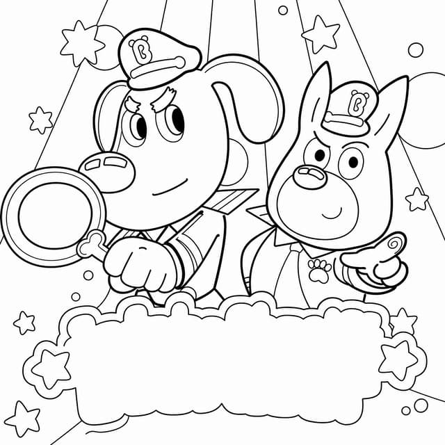 Sheriff Labrador And Officer Dobie Holding Magnifying Glass Coloring Page