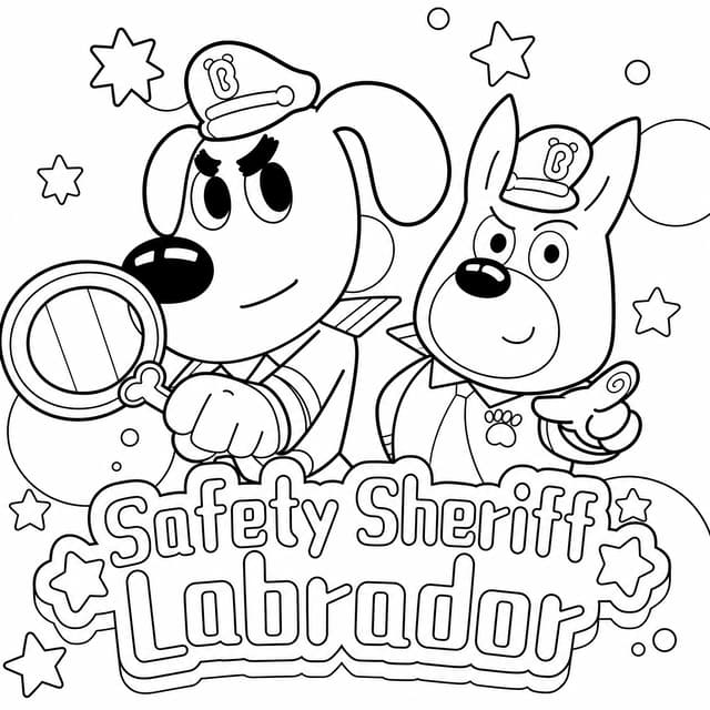 Sheriff Labrador Holding Magnifying Glass Coloring Page