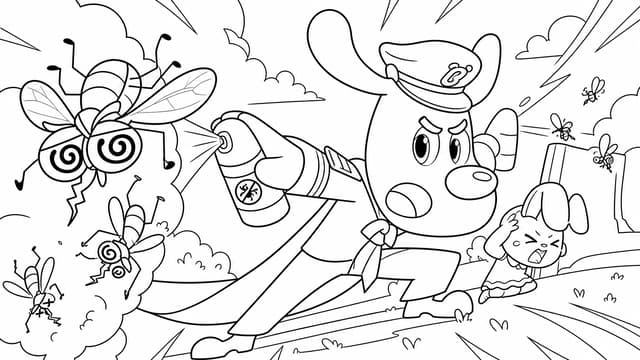 Sheriff Labrador Spraying Bugs With Red Canister Coloring Page