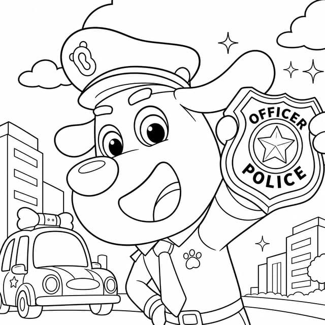 Sheriff Labrador holding a police badge