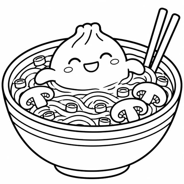 ラーメンどんぶりに入ったスクイーズ餃子の塗り絵