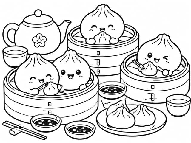 点心のごちそうと餃子の仲間たち 塗り絵プリント
