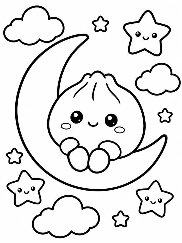 星空の下のスクイーズ餃子 塗り絵