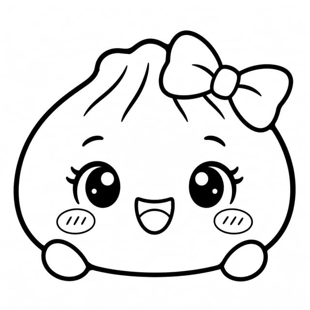リボンをつけたかわいいスクイーズ餃子の塗り絵