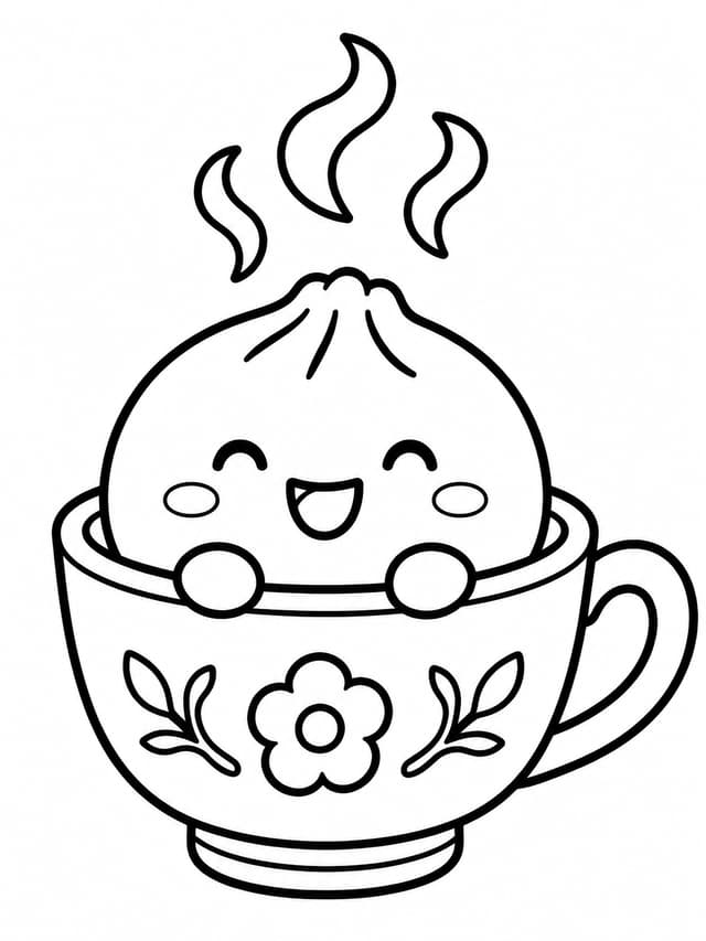 ティーカップに入った中華まんの塗り絵