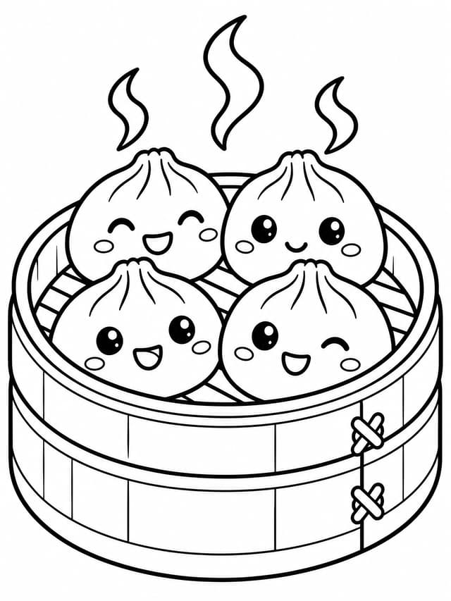 せいろにいっぱいのお友達 スクイーズ餃子の塗り絵