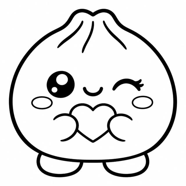 ハートを持つかわいい小籠包の塗り絵プリント