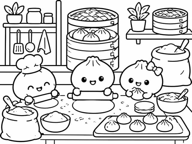 餃子キッチンのパン屋さん塗り絵