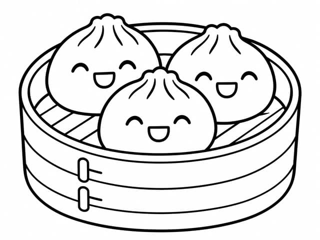 せいろに入ったかわいい小籠包のぬりえプリント