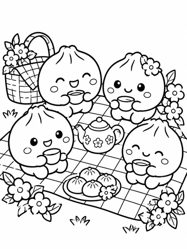餃子フレンズのピクニック塗り絵