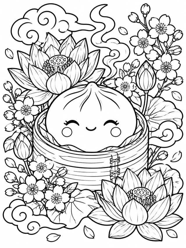 スクイーズ餃子と植物・花の楽園 塗り絵