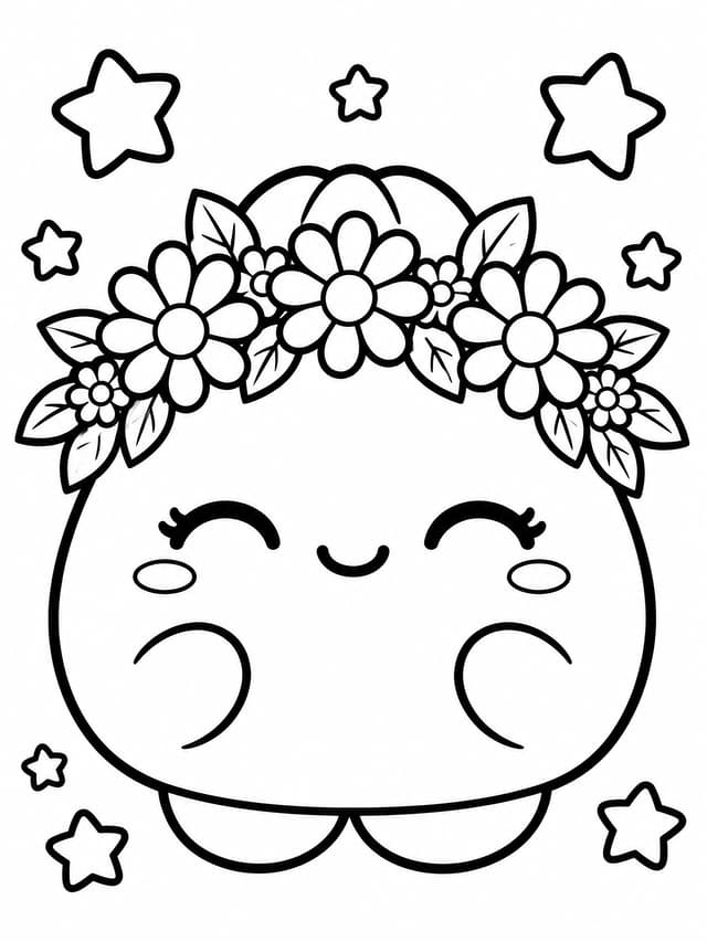 花冠をつけた中華まんの塗り絵プリント