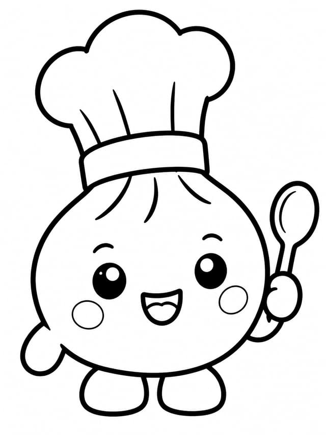 コック帽をかぶった餃子の塗り絵プリント