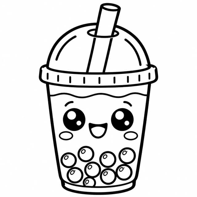 Fröhliches Boba-Tee-Squishy Ausmalbild