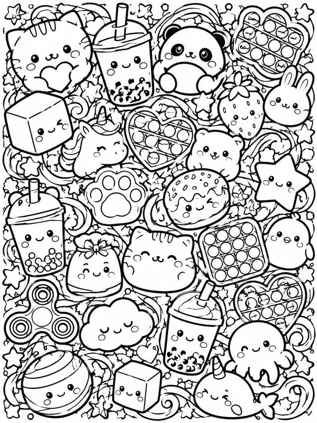 Komplexes Kawaii Squishy Muster Ausmalbild