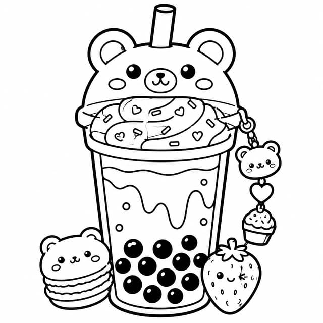 Detailliertes Kawaii-Boba Squishy Ausmalbild
