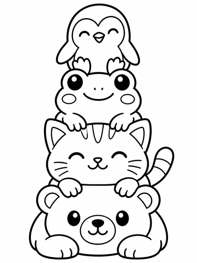 Süßer Squishy-Tierturm Ausmalbild