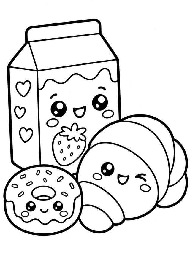 Kawaii Erdbeermilch und Gebäck Squishy Ausmalbild