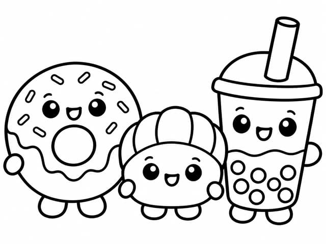 Niedliche Squishy-Essensfreunde Ausmalbild