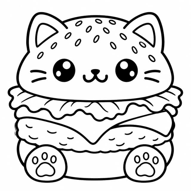Kawaii Katzen-Burger Squishy Ausmalbild