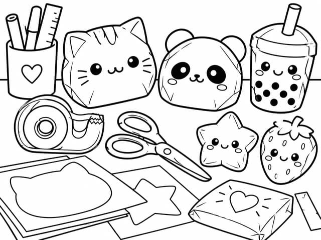 Desk of DIY Paper Squishies Coloring Page
