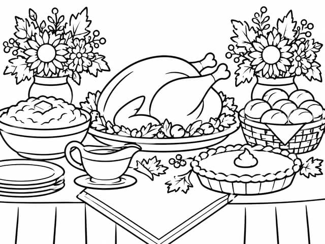 Thanksgiving Family Feast Table Coloring Page