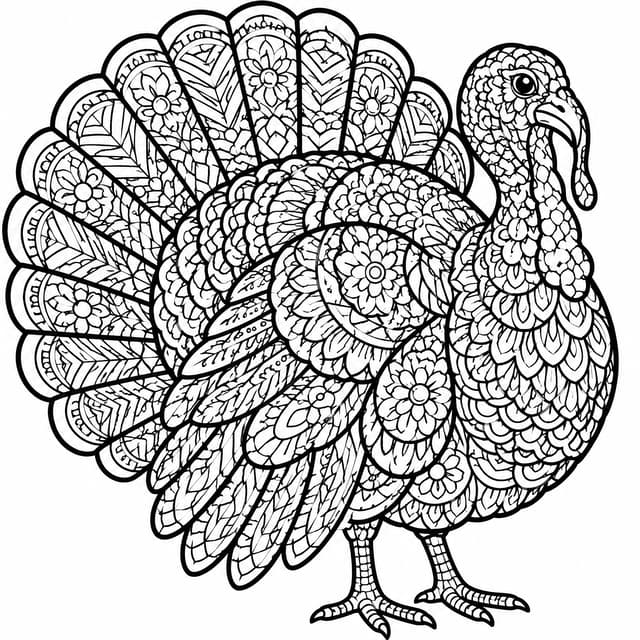Intricate Thanksgiving Turkey Zentangle Coloring Page