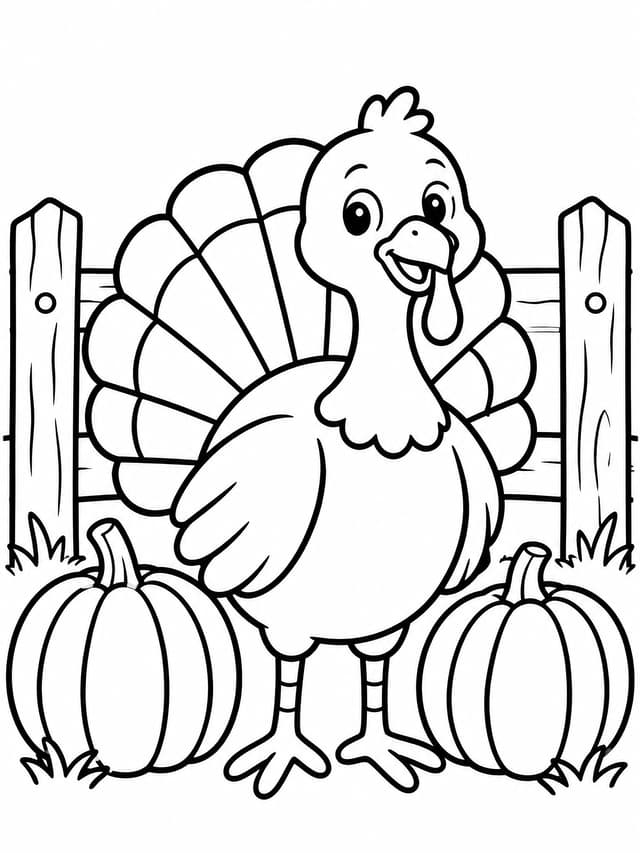 Easy Thanksgiving Turkey in the Yard Coloring Page