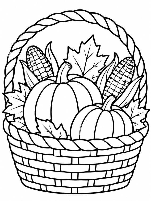 Simple Fall Harvest Basket Coloring Page