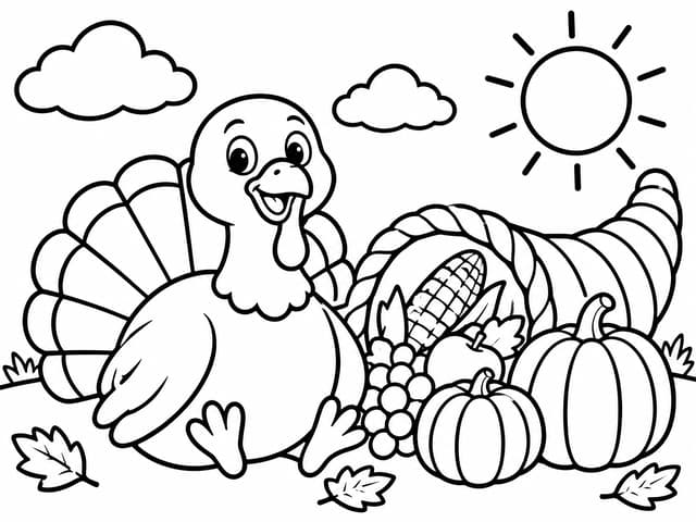 Simple Thanksgiving Feast Gathering Coloring Page