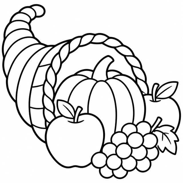 Simple Cornucopia with Fruit Coloring Page