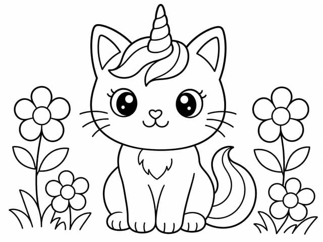 Kitty Cat Unicorn Coloring Page