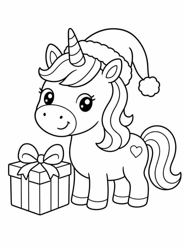 Unicorn Christmas Coloring Page