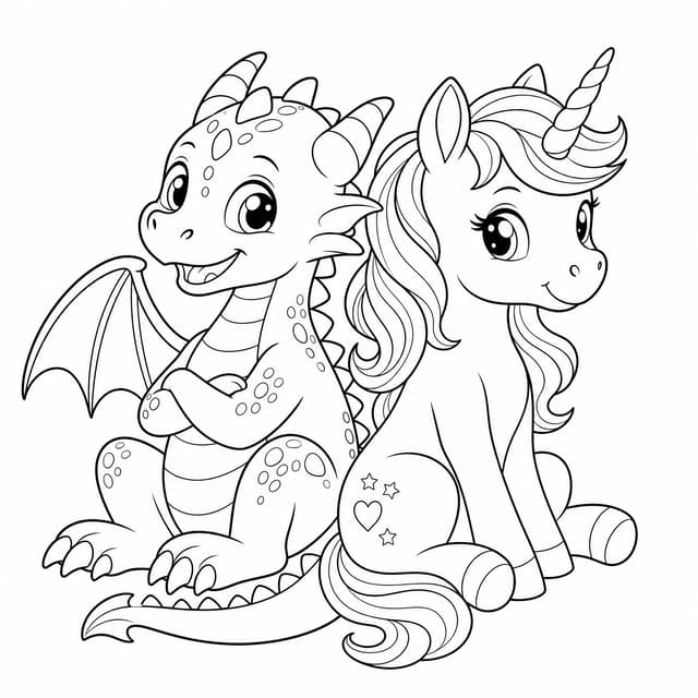 Unicorn Dragon Friend Coloring Page