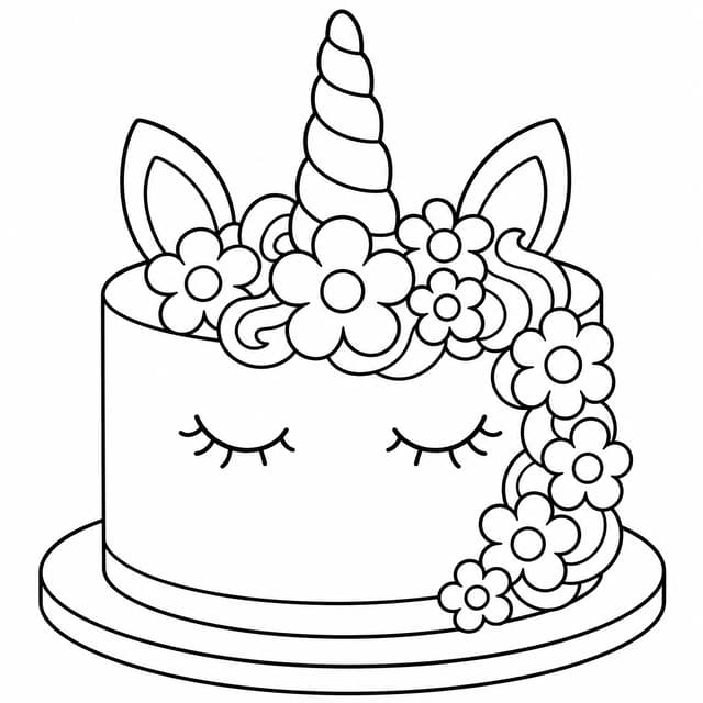 Unicorn Cake Coloring Page