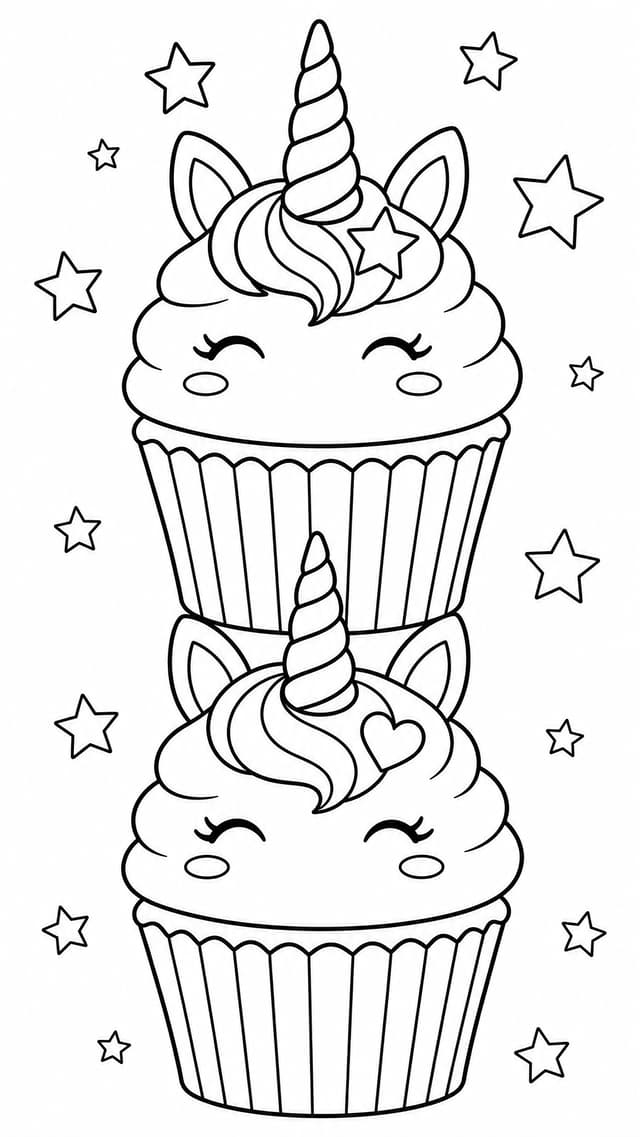 Unicorn Cupcake Tower Coloring Page
