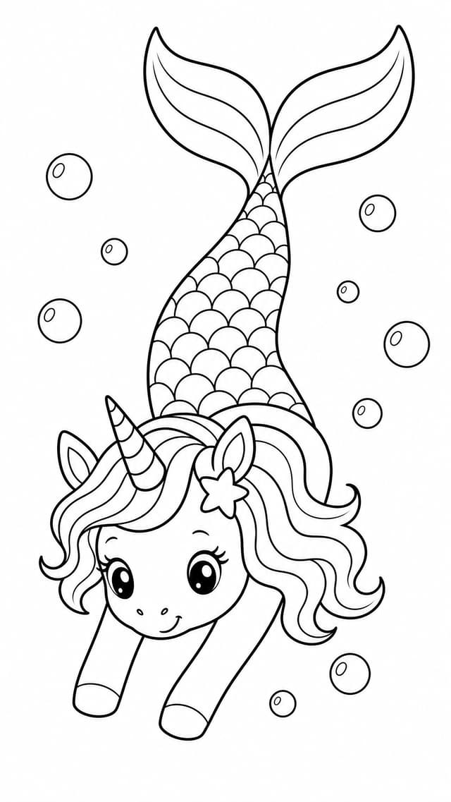 Unicorn Mermaid Swim Coloring Page