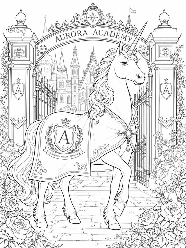 Unicorn Academy Magic Coloring Page