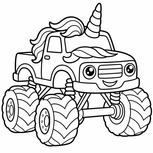 Unicorn Monster Truck Coloring Page