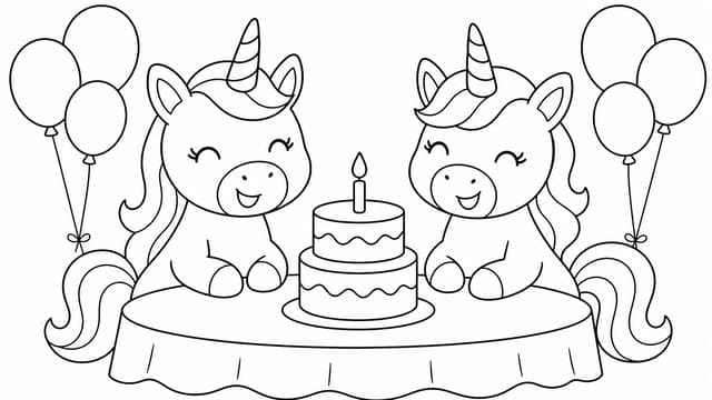Unicorn Birthday Party Coloring Page
