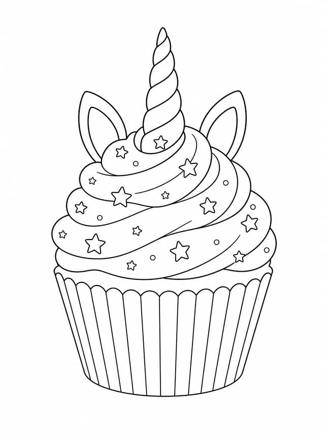 Unicorn Cupcake Coloring Page